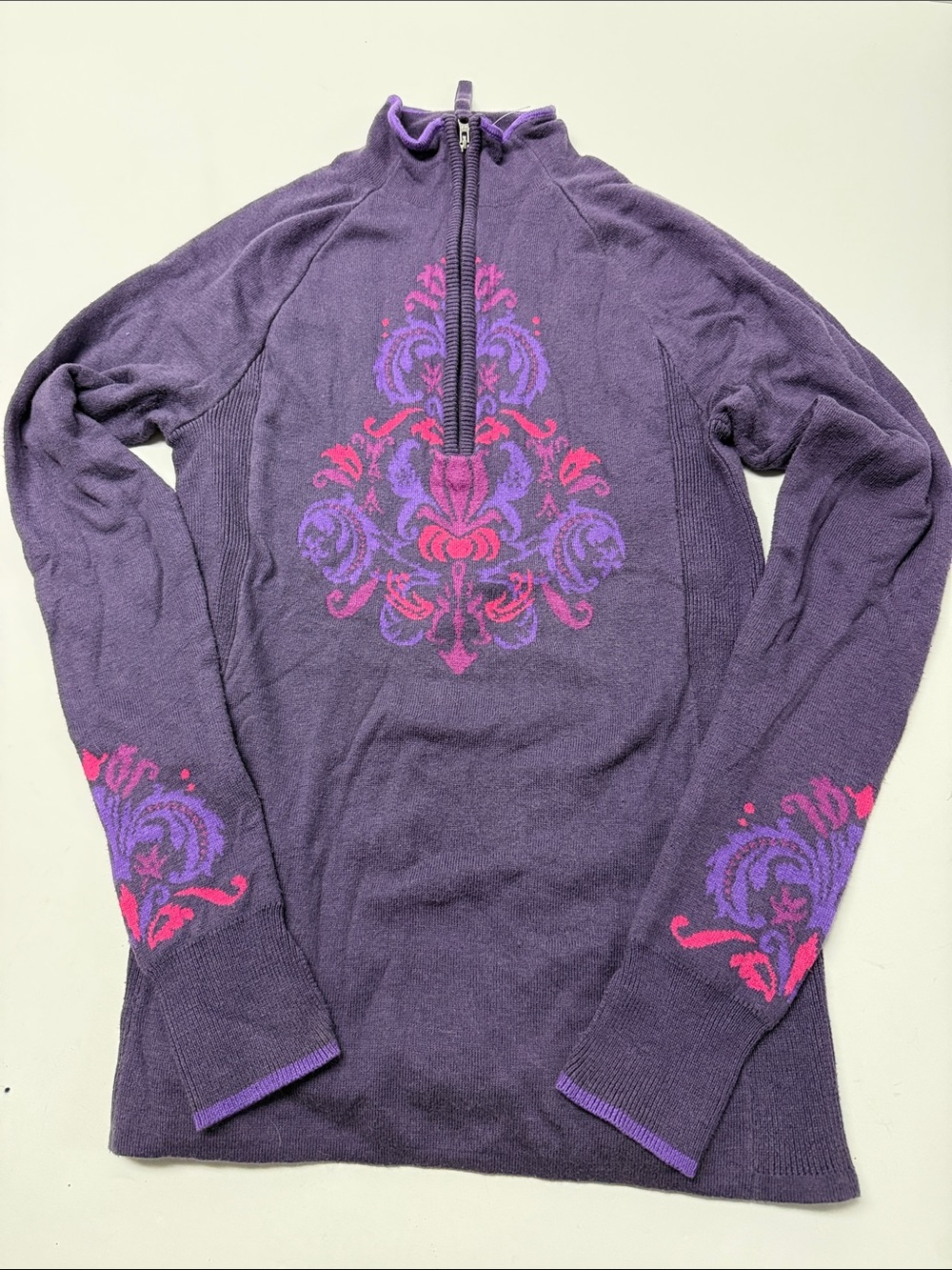 Athleta Purple Half-Zip Sweater Top with Pink and Lavender Accents